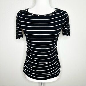 White House Black Market Womens Striped Knit Top Lace-Up Sleeve Size XS